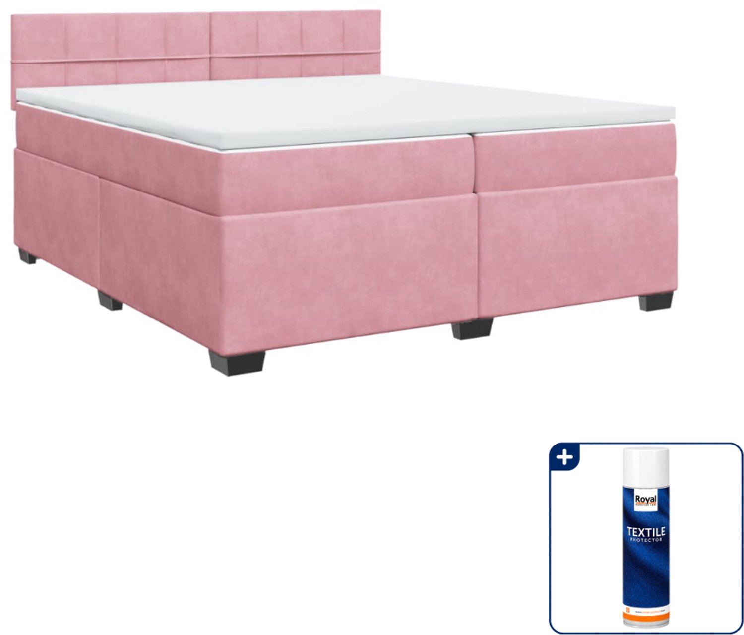 vidaXL Boxspring - Super kingsize - 200 x 200 cm - fluweel - roze - Inclusief textielbeschermer 500 ml