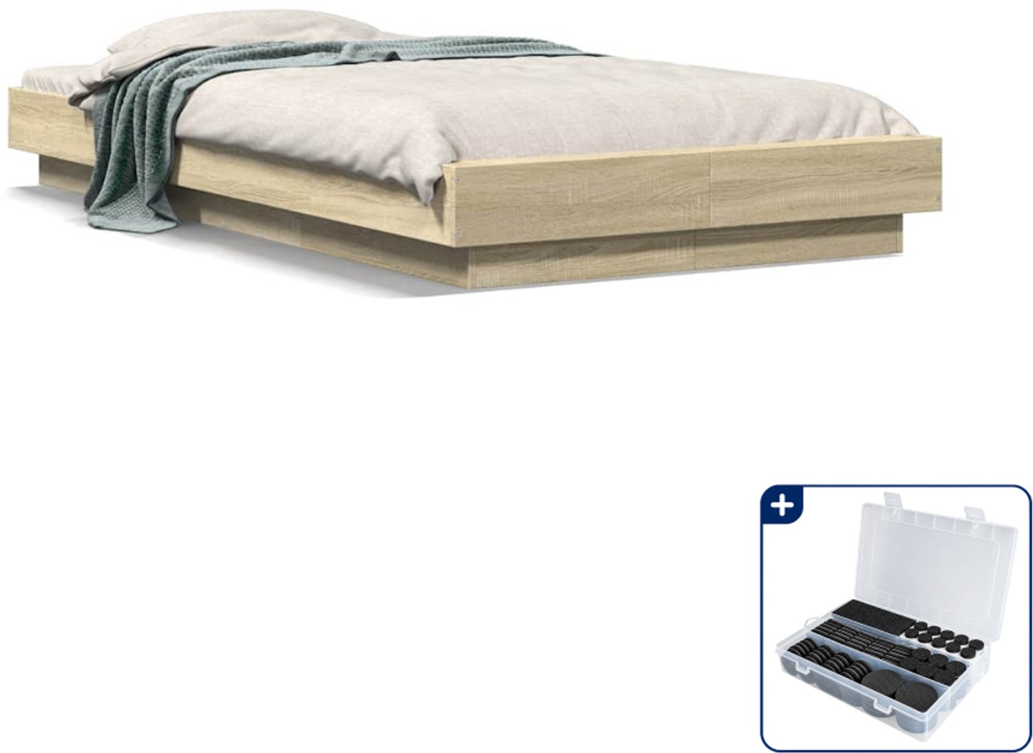 vidaXL bedframe - 100 x 200 cm - bewerkt hout - sonoma eiken - Inclusief antikrasvilt 177-delig Bruin