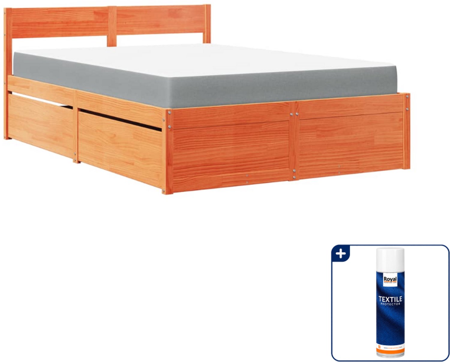 vidaXL bed met lades en matras - 120 x 190 cm - massief grenen - bruin - Inclusief textielbeschermer 500 ml