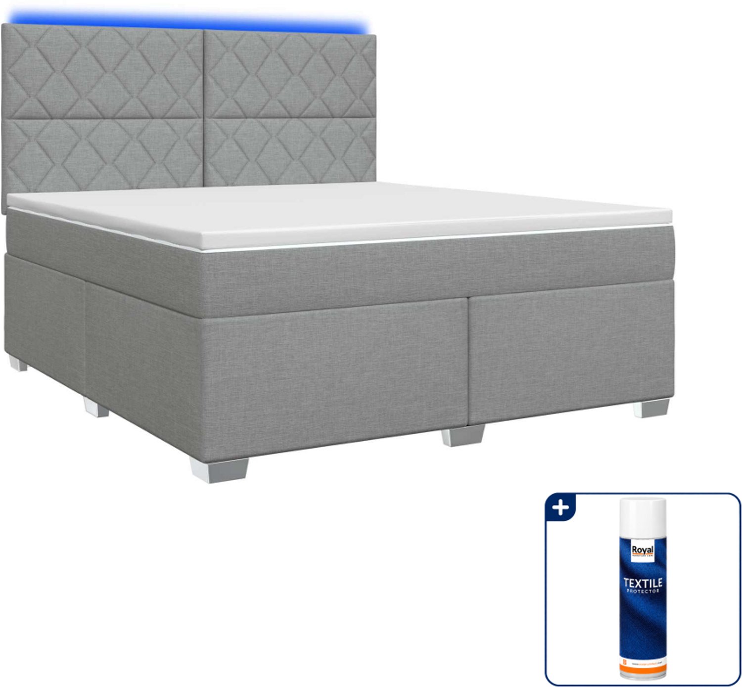 vidaXL Queensize boxspringbed met matras - 160 x 200 cm - lichtgrijs - Inclusief textielbeschermer 500 ml
