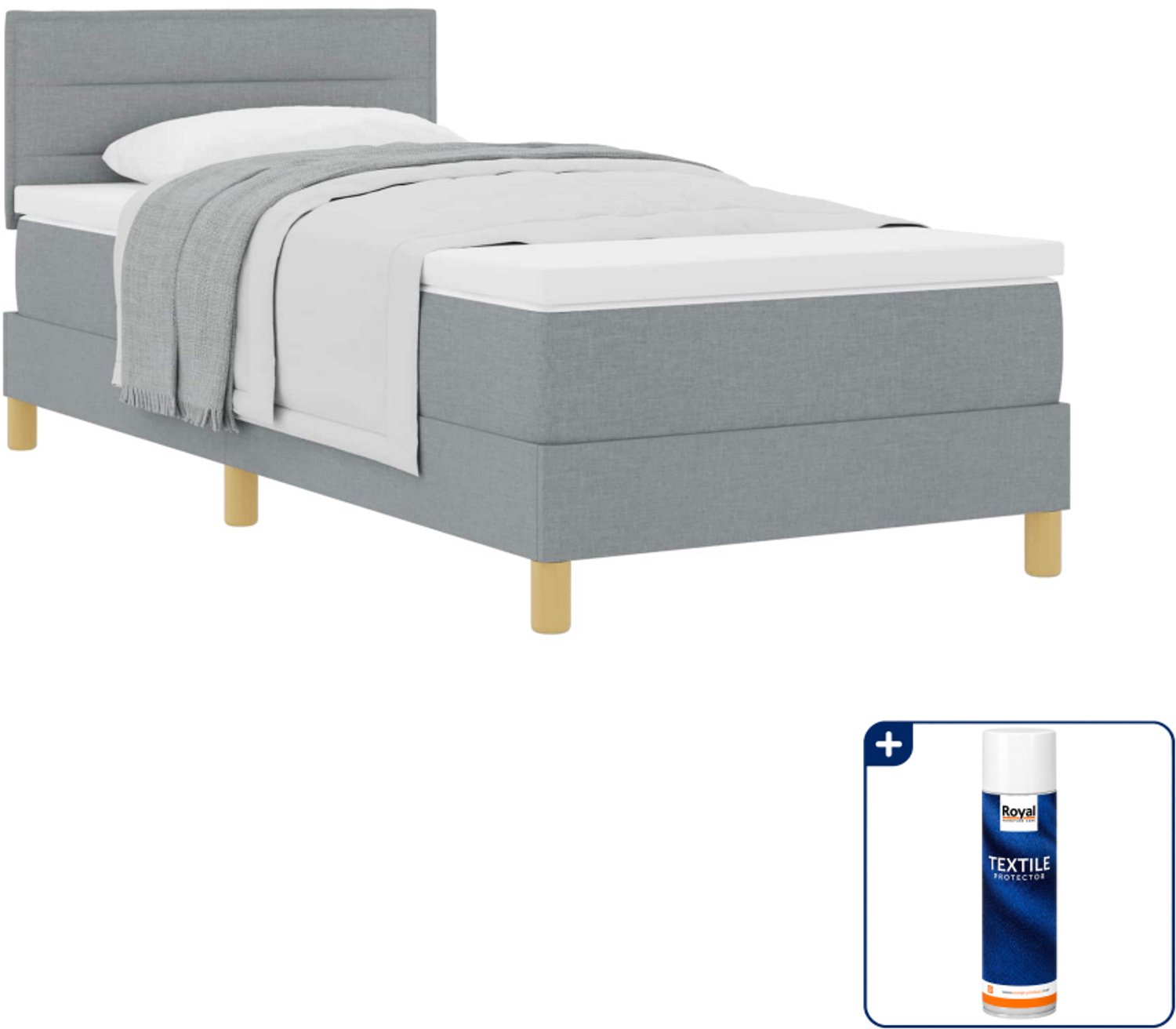 vidaXL boxspringbed 80 x 200 cm - stof - lichtgrijs - Inclusief textielbeschermer 500 ml