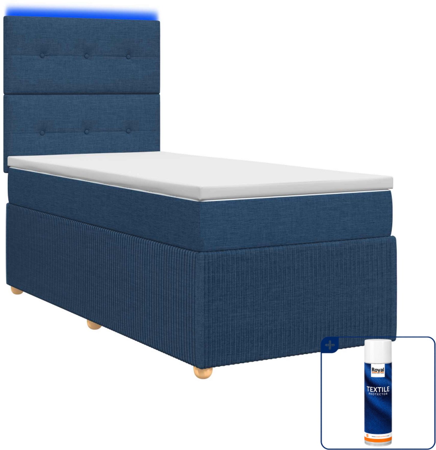 vidaXL LED boxspringbed met matras - 80 x 200 cm - blauw - Inclusief textielbeschermer 500 ml