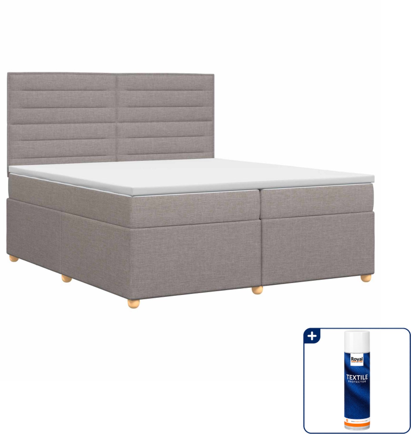 vidaXL boxspringbed - 200 x 200 cm - stof - taupe - Inclusief textielbeschermer 500 ml
