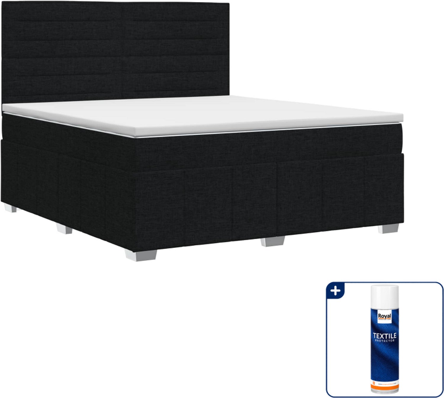vidaXL Boxspringbed - Kingsize - 180 x 200 cm - Zwart - Inclusief textielbeschermer 500 ml