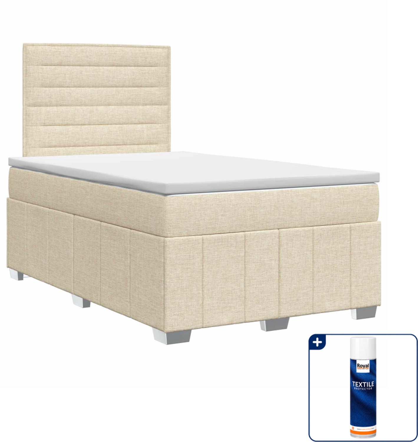 vidaXL boxspringbed met matras - 120 x 190 cm - stof - crèmekleurig - Inclusief textielbeschermer 500 ml