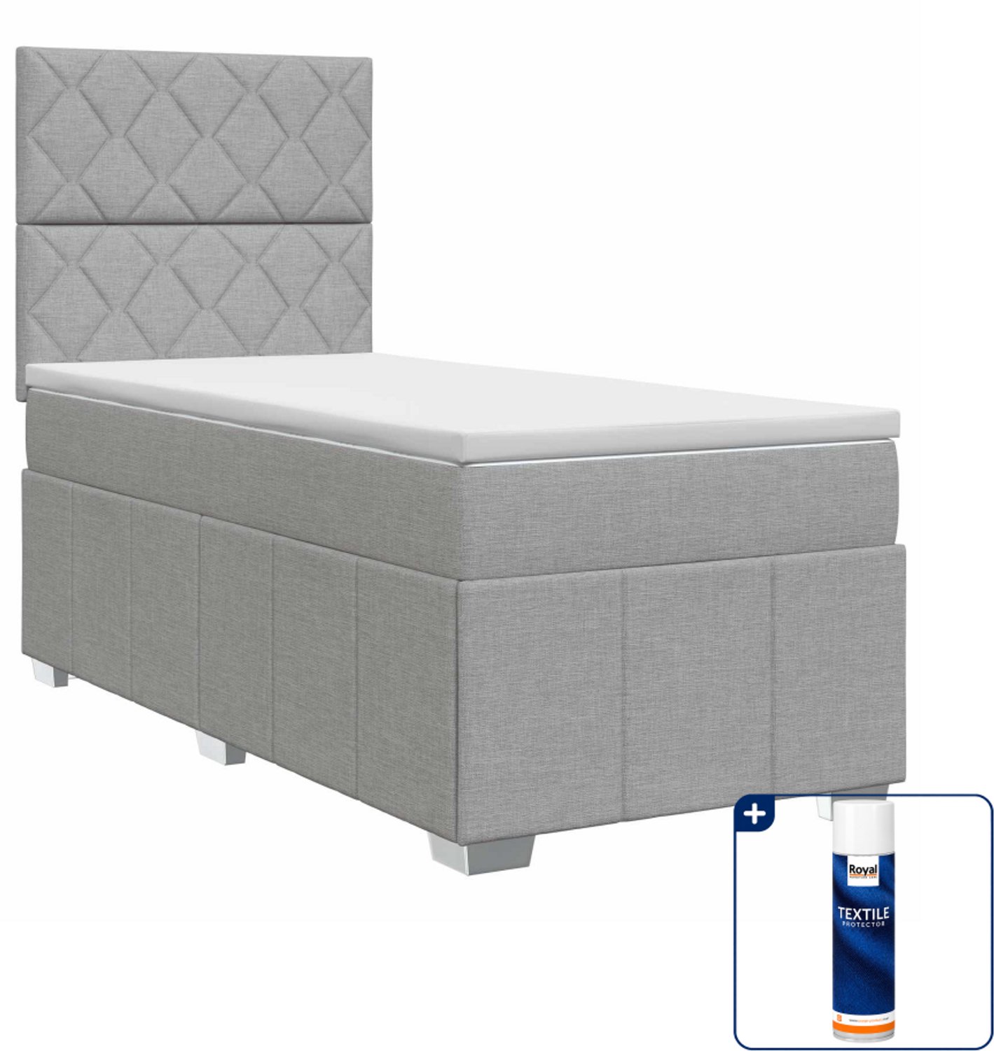 vidaXL boxspringbed met matras - 90 x 200 cm - lichtgrijs - Inclusief textielbeschermer 500 ml