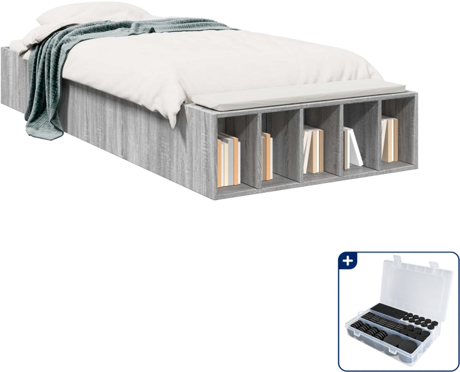 vidaXL bedframe met opslag - 80 x 200 cm - bewerkt hout - grijs sonoma - Inclusief antikrasvilt 177-delig