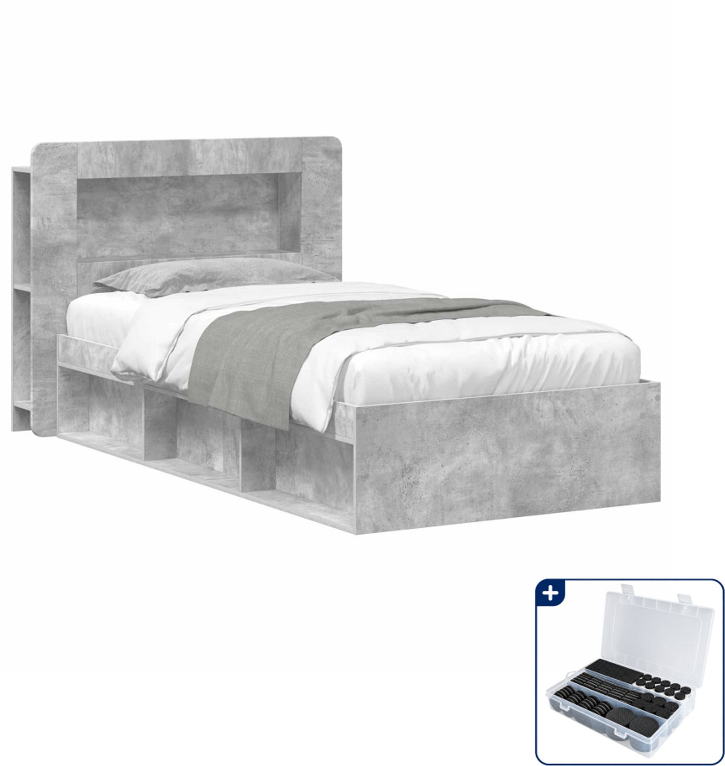 vidaXL Bedframe met opslag - 100 x 200 cm - bewerkt hout - betongrijs - Inclusief antikrasvilt 177-delig