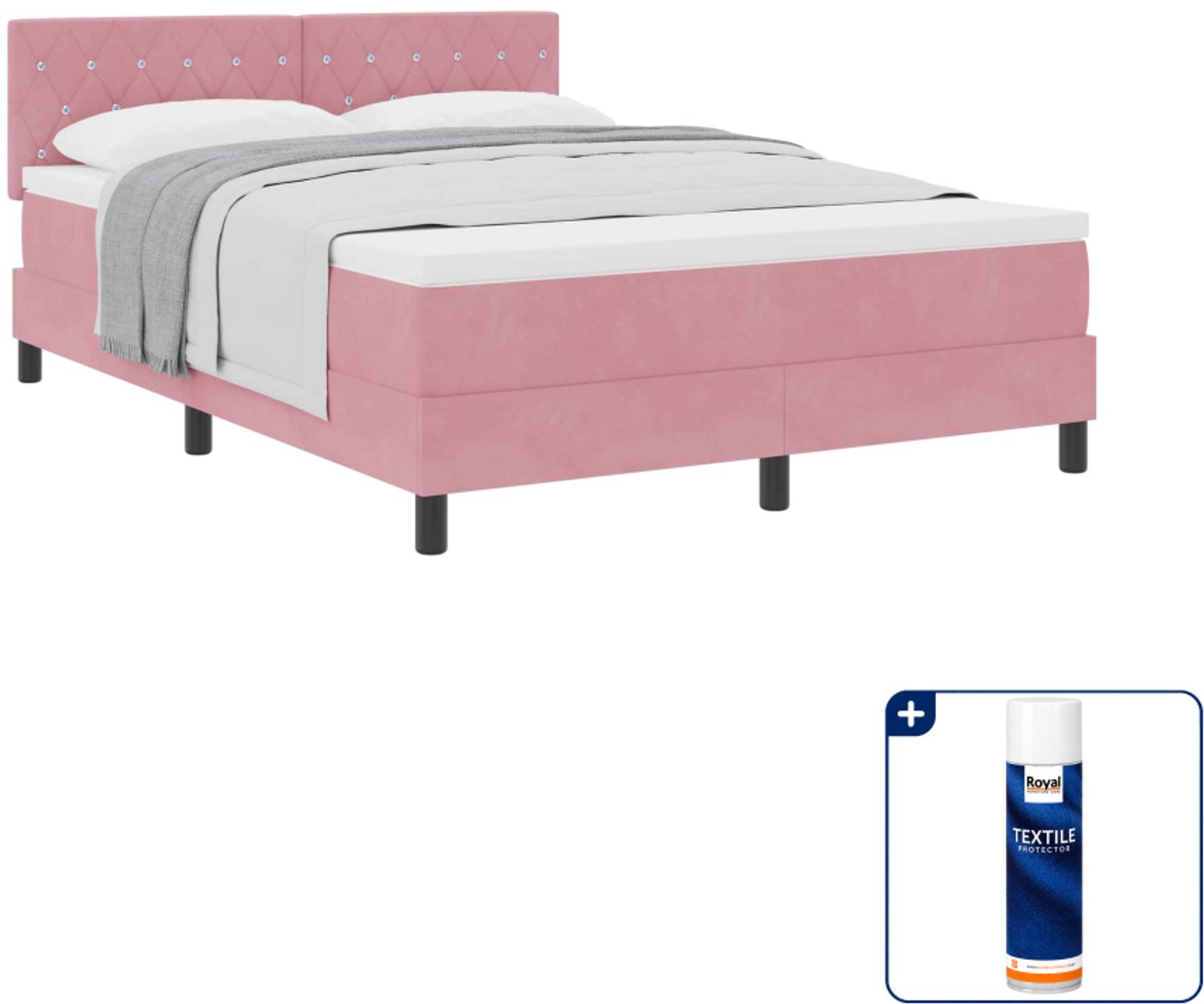 vidaXL Boxspringbed met matras - 140 x 190 cm - fluweel - roze - Inclusief textielbeschermer 500 ml