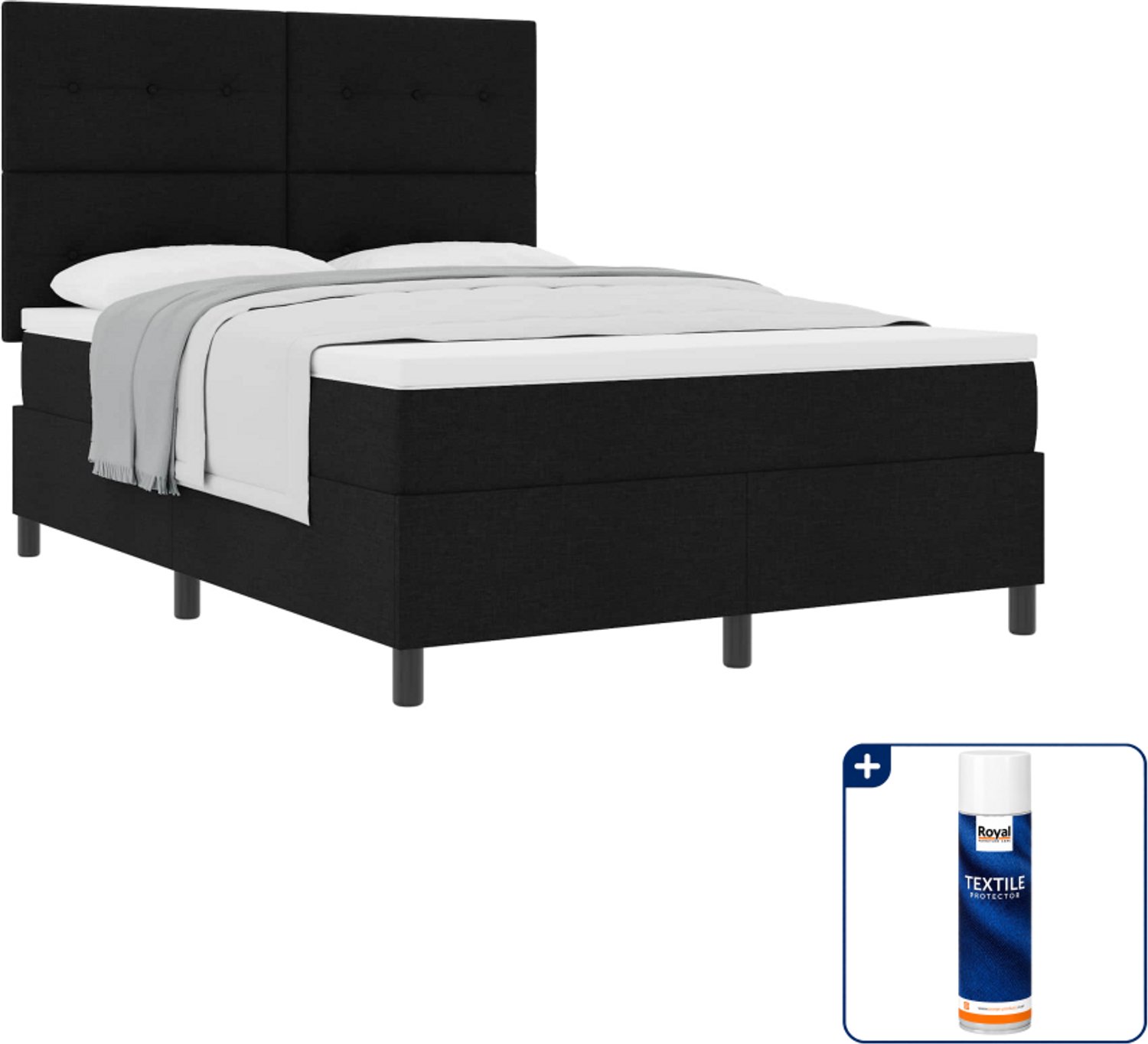 vidaXL boxspringbed - 140 x 190 cm - zwart - Inclusief textielbeschermer 500 ml