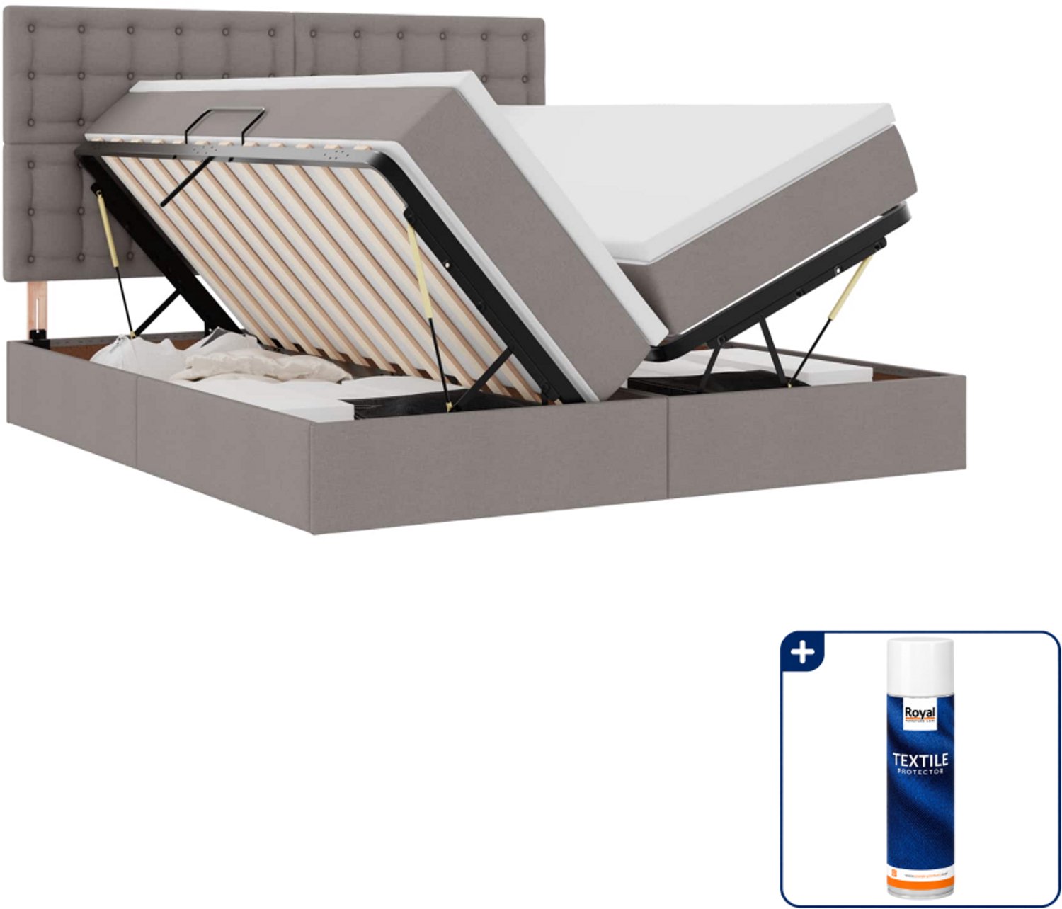 vidaXL Kingsize bed - 180 x 200 cm - taupe - Inclusief textielbeschermer 500 ml