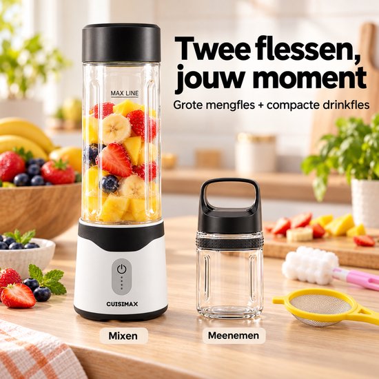 Cuisimax Blender to go met 2 Drinkflessen - Draadloos - 550ML - Smoothie maker - Draagbare blender - Oplaadbare mini blender van Cuisimax — afbeelding 5