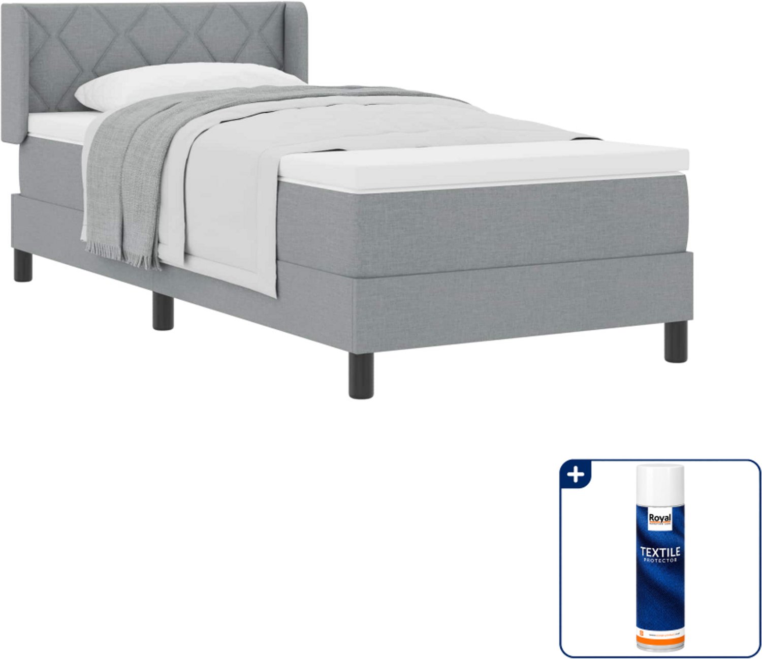 vidaXL boxspringbed - 100 x 200 cm - lichtgrijs - Inclusief textielbeschermer 500 ml