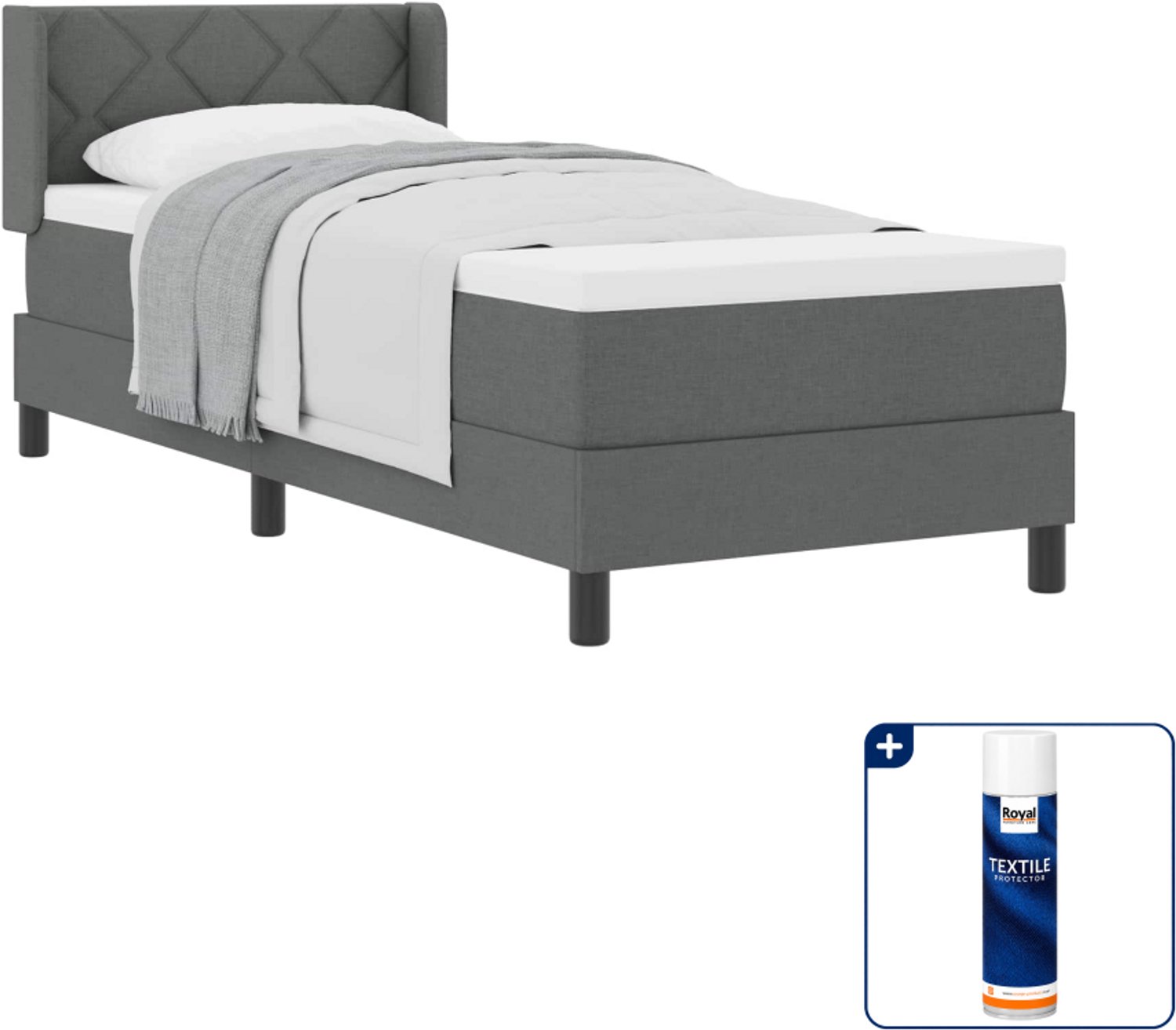 vidaXL boxspringbed - 80 x 200 cm - donkergrijs - Inclusief textielbeschermer 500 ml
