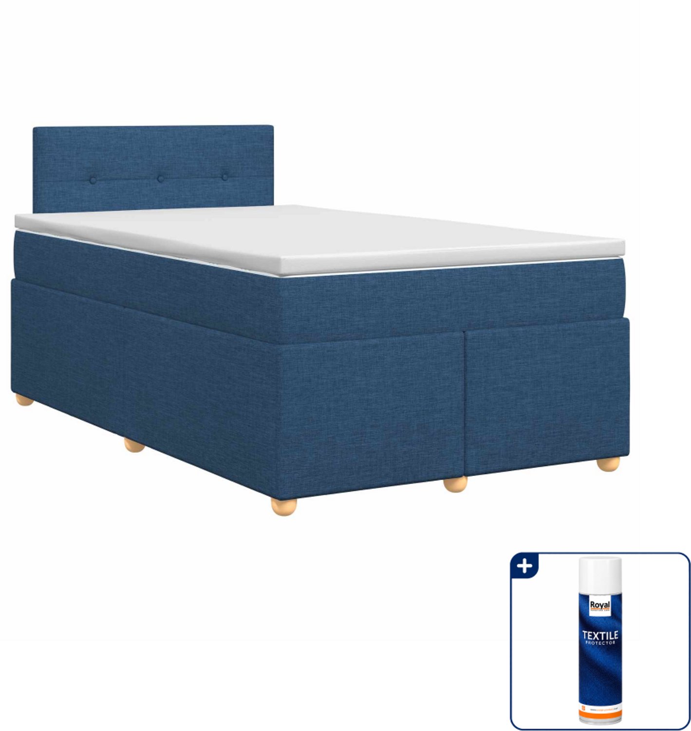 vidaXL Boxspringbed - 120 x 200 cm - stof - blauw - Inclusief textielbeschermer 500 ml