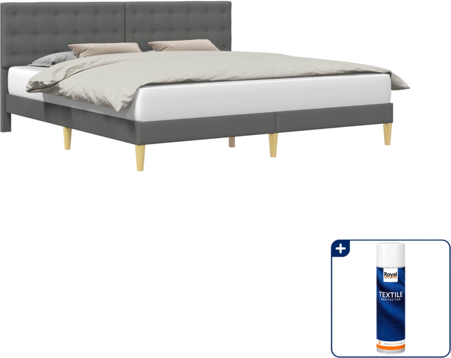 vidaXL Bedframe - Kingsize - 180 x 200 cm - donkergrijs - Inclusief textielbeschermer 500 ml Donker Grijn