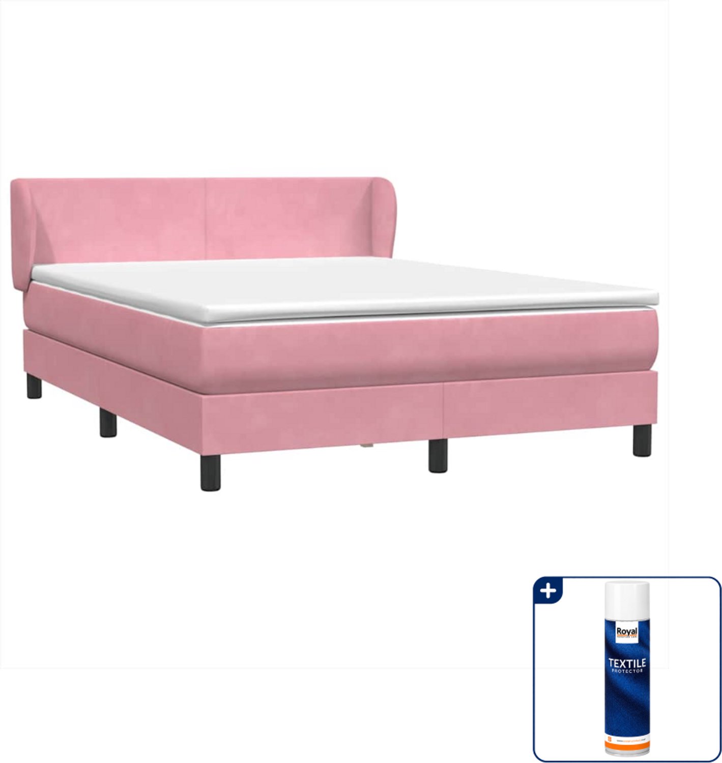 vidaXL Boxspring met matras - Small double - 140x220 cm - roze - Inclusief textielbeschermer 500 ml Bruin