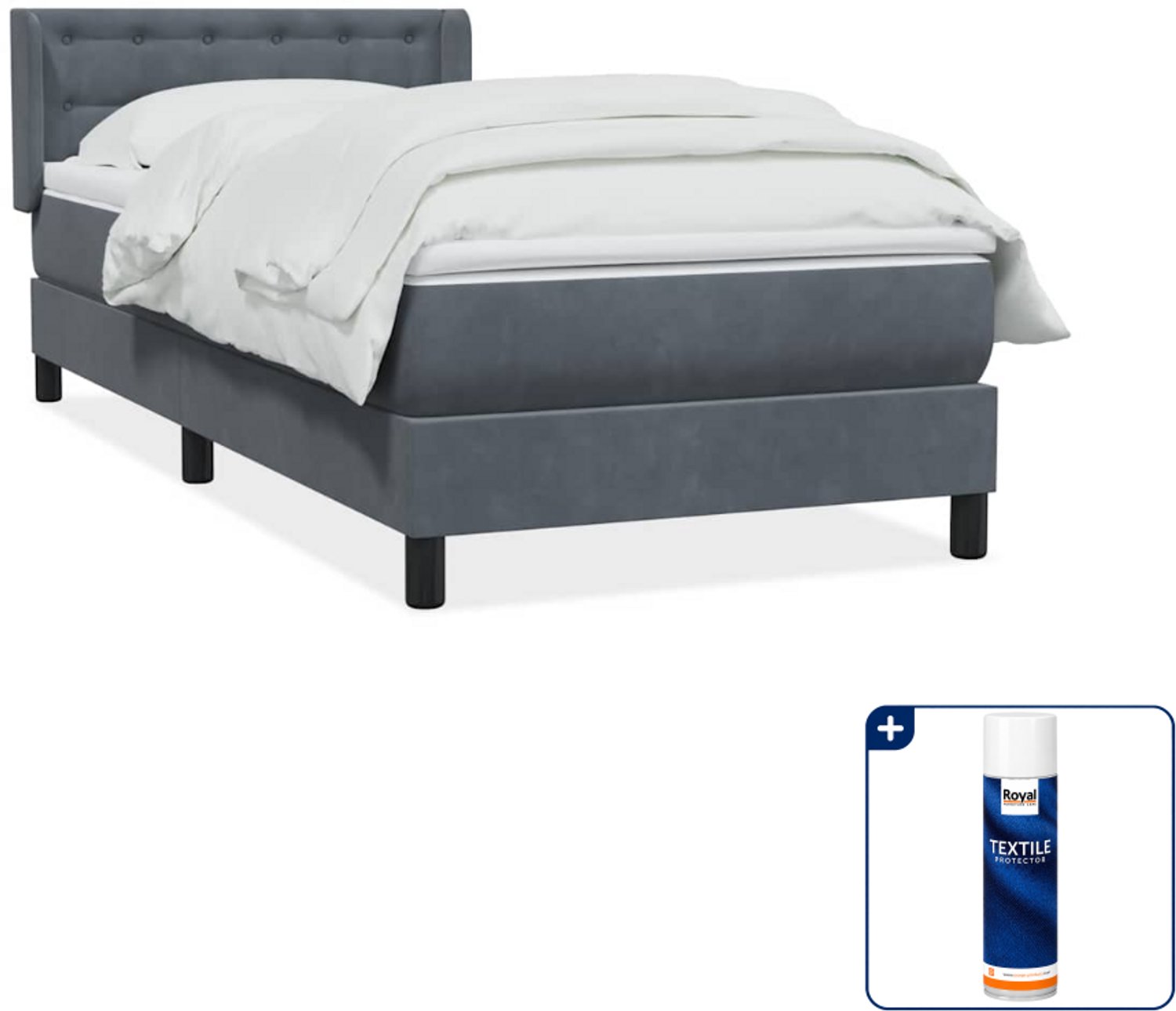 vidaXL boxspring met matras 80 x 220 cm - fluweel - donkergrijs - Inclusief textielbeschermer 500 ml