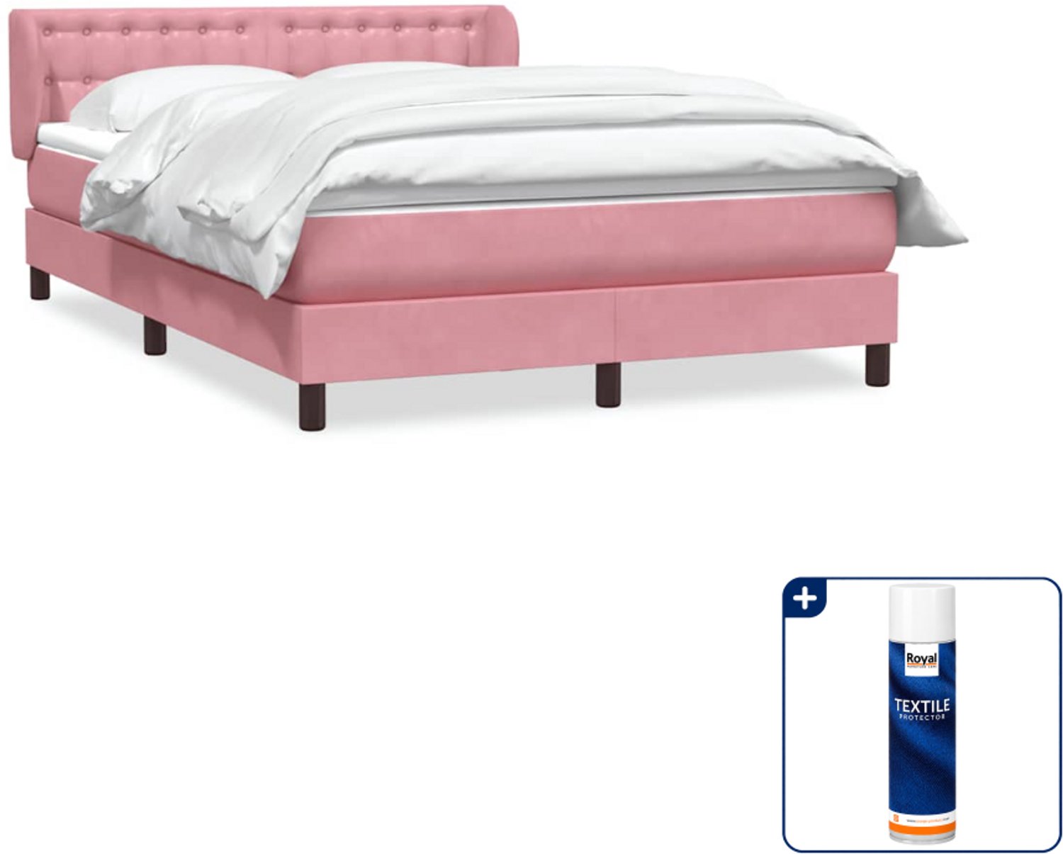 vidaXL Boxspring Small double - 140 x 220 cm - fluweel - roze - Inclusief textielbeschermer 500 ml Bruin