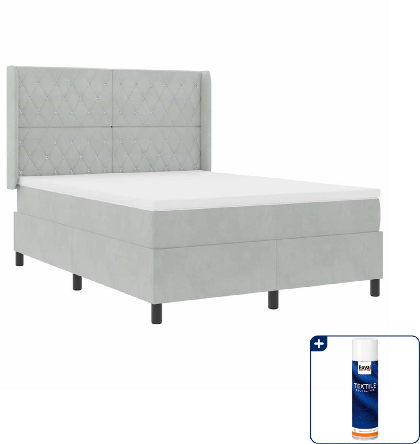 vidaXL Boxspringbed met matras met LED - Queensize - lichtgrijs - Inclusief textielbeschermer 500 ml
