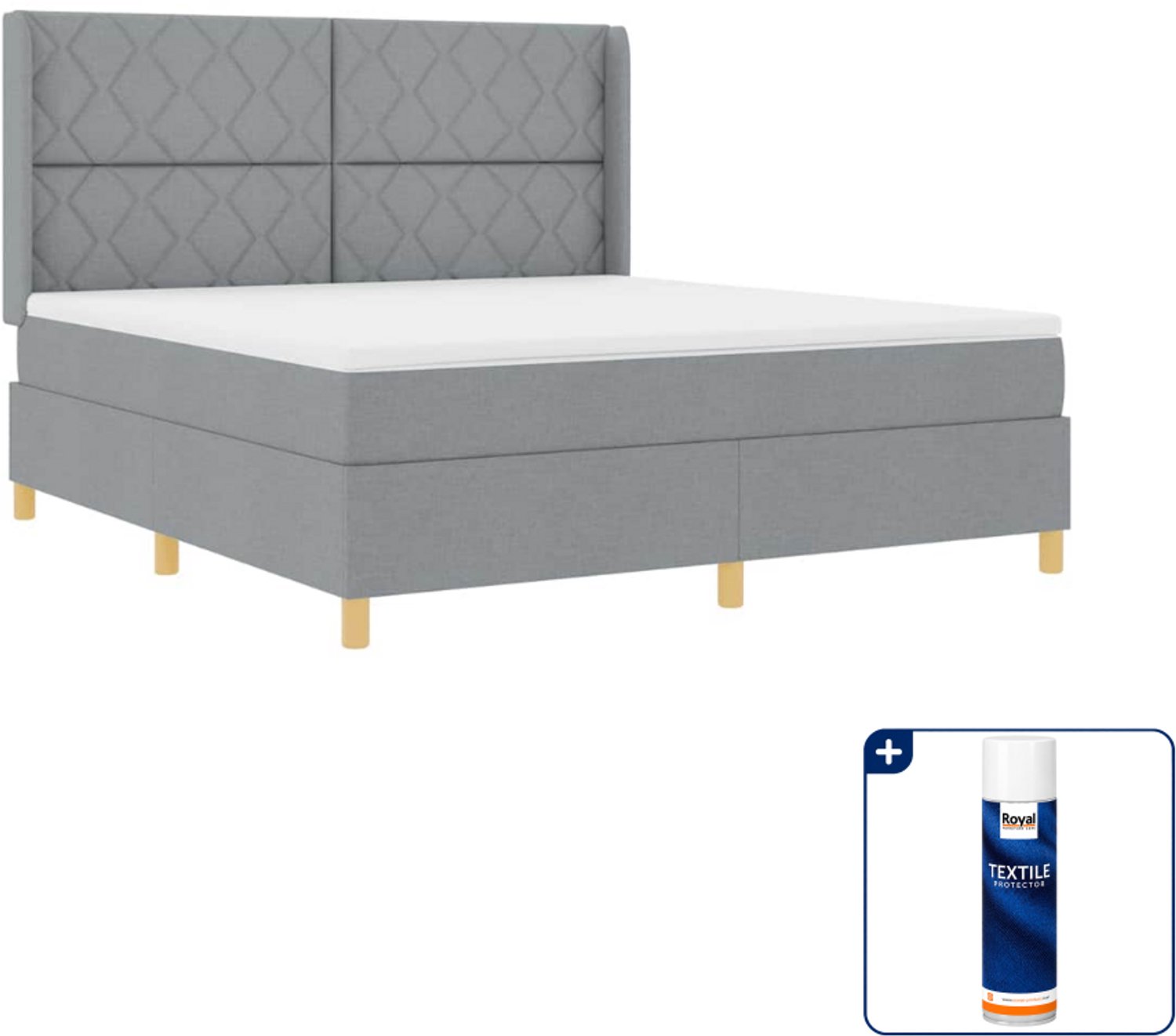 vidaXL Kingsize boxspringbed - 180 x 200 cm - stof - lichtgrijs - Inclusief textielbeschermer 500 ml