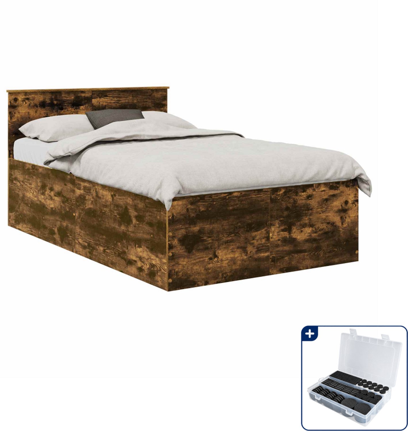 vidaXL bedframe met hoofdeinde - 120 x 200 cm - bewerkt hout - gerookt eiken - Inclusief antikrasvilt 177-delig Bruin