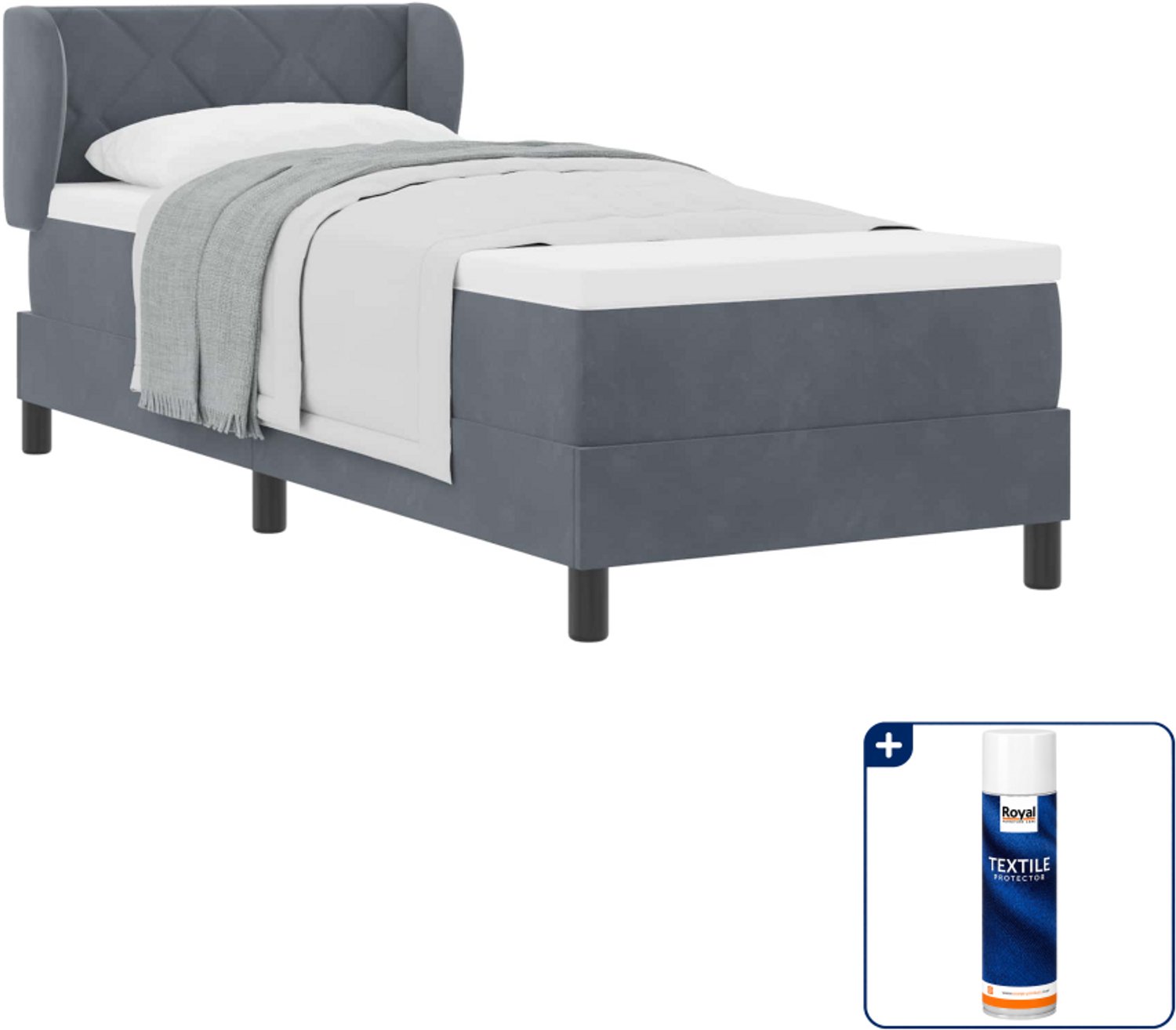 vidaXL boxspringbed - 80 x 200 cm - fluweel - donkergrijs - Inclusief textielbeschermer 500 ml
