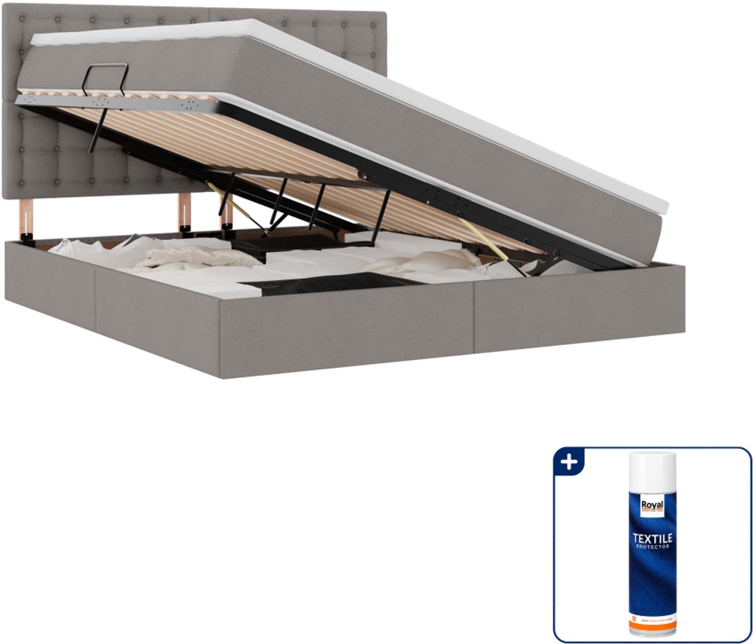 vidaXL Kingsize led-opslagbed - 180 x 200 cm - taupe - Inclusief textielbeschermer 500 ml Zwart