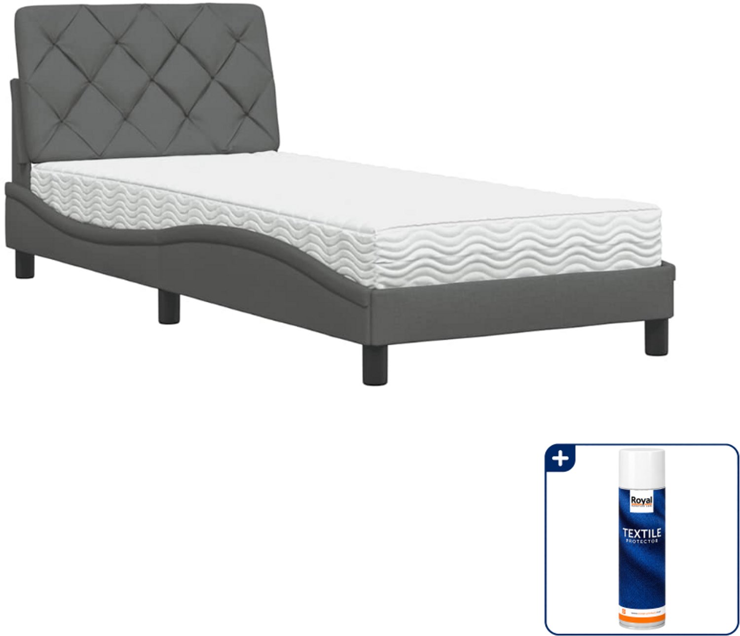 vidaXL Piran bed met matras - 90 x 200 cm - donkergrijs - Inclusief textielbeschermer 500 ml Zwart