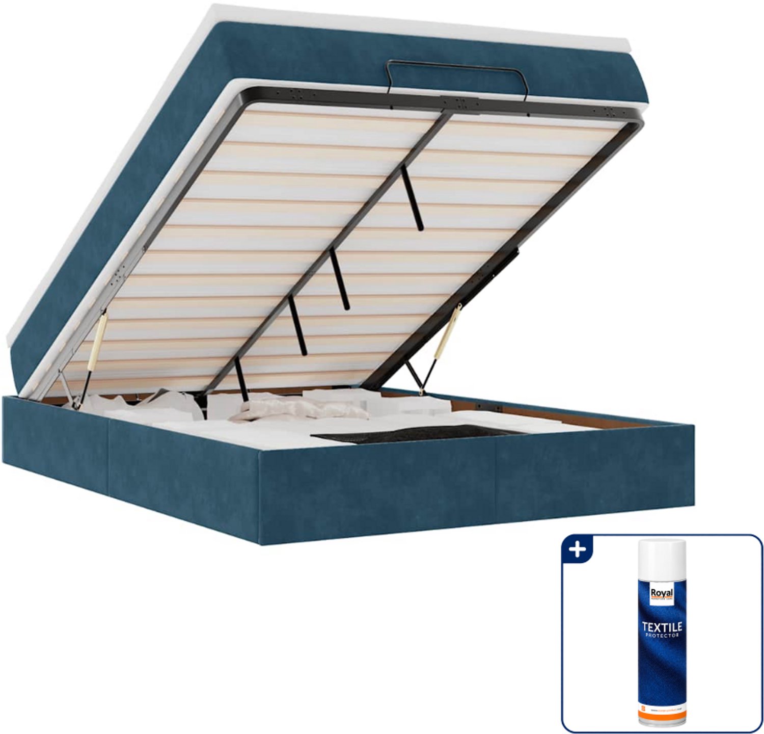 vidaXL ottoman bed - Small double - 140 x 200 cm - donkerblauw - Inclusief textielbeschermer 500 ml Grijs