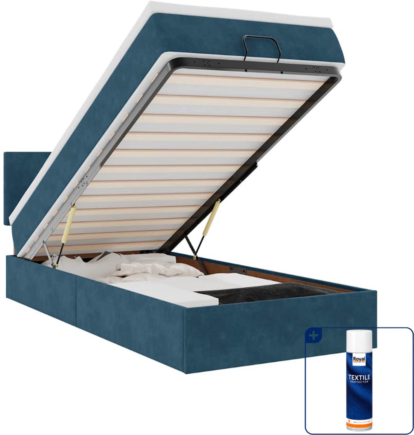 vidaXL ottomaans bed met matras en led - 100 x 200 cm - fluweel - donkerblauw - Inclusief textielbeschermer 500 ml Roze