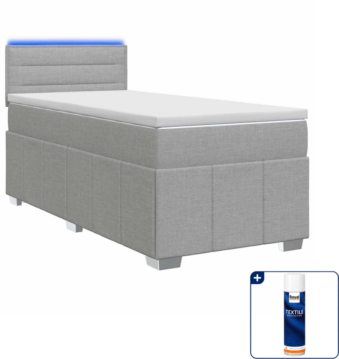 vidaXL boxspringbed met matras - 90 x 200 cm - lichtgrijs - Inclusief textielbeschermer 500 ml