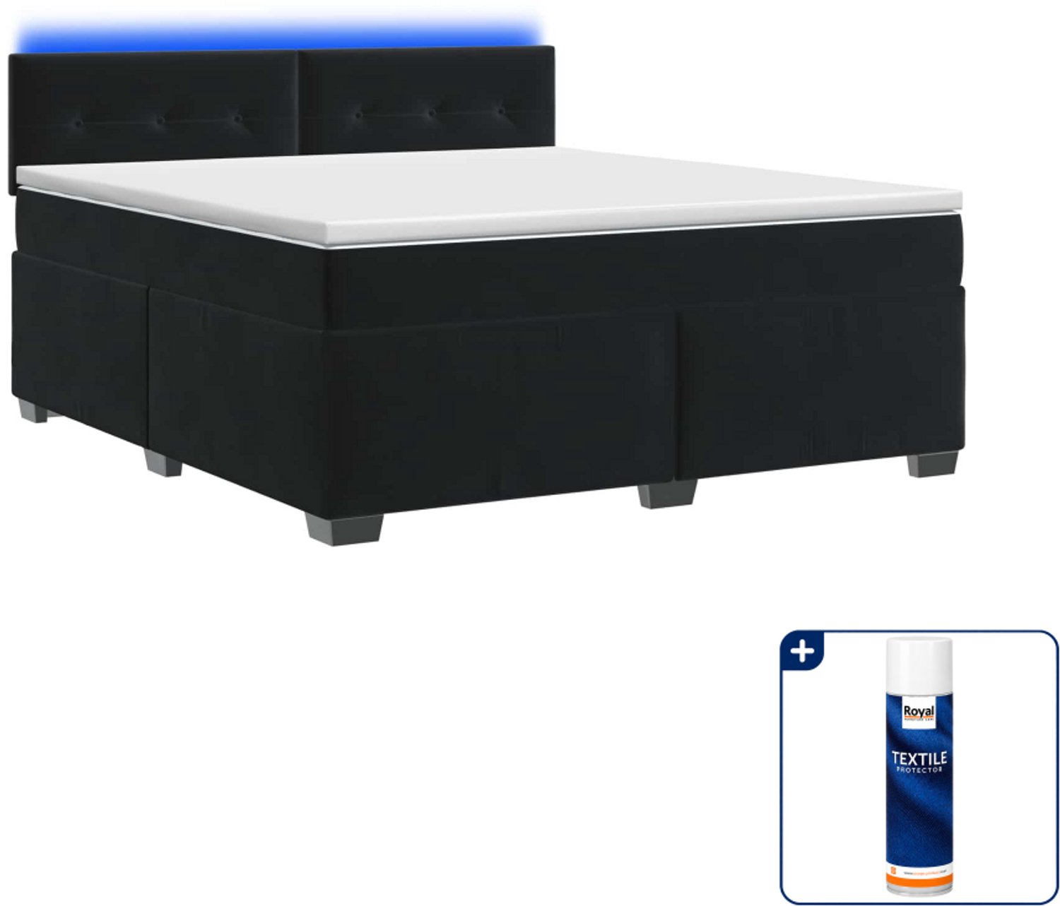vidaXL boxspring bed - 140 x 190 cm - zwart - fluweel - Inclusief textielbeschermer 500 ml