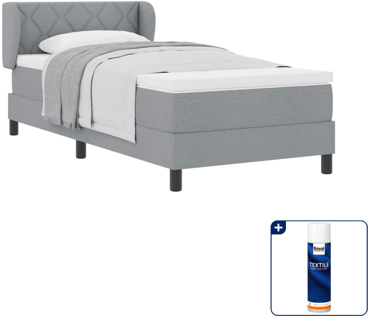 vidaXL boxspringbed - 90 x 200 cm - stof - lichtgrijs - Inclusief textielbeschermer 500 ml