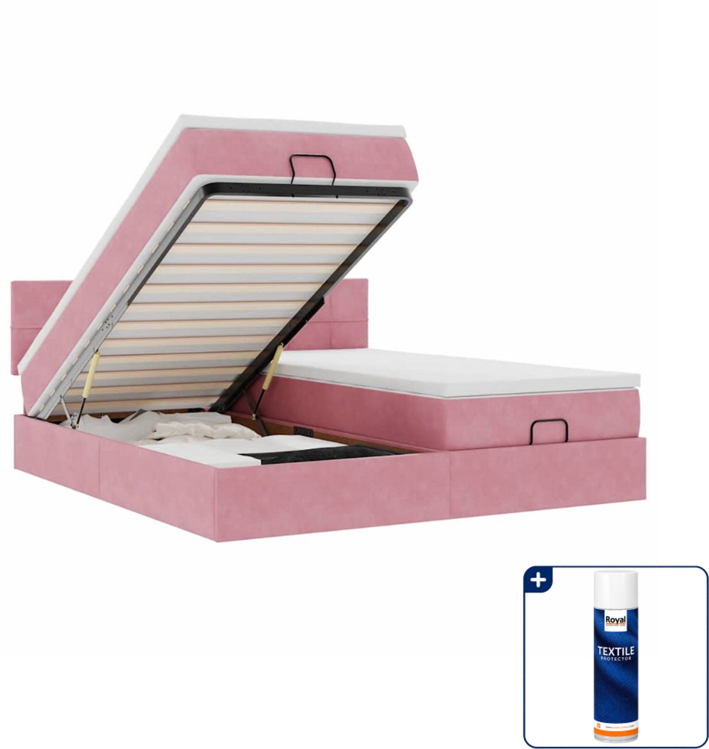 vidaXL queensize ottoman bed met matras en led - 160 x 200 cm - roze - Inclusief textielbeschermer 500 ml Crème