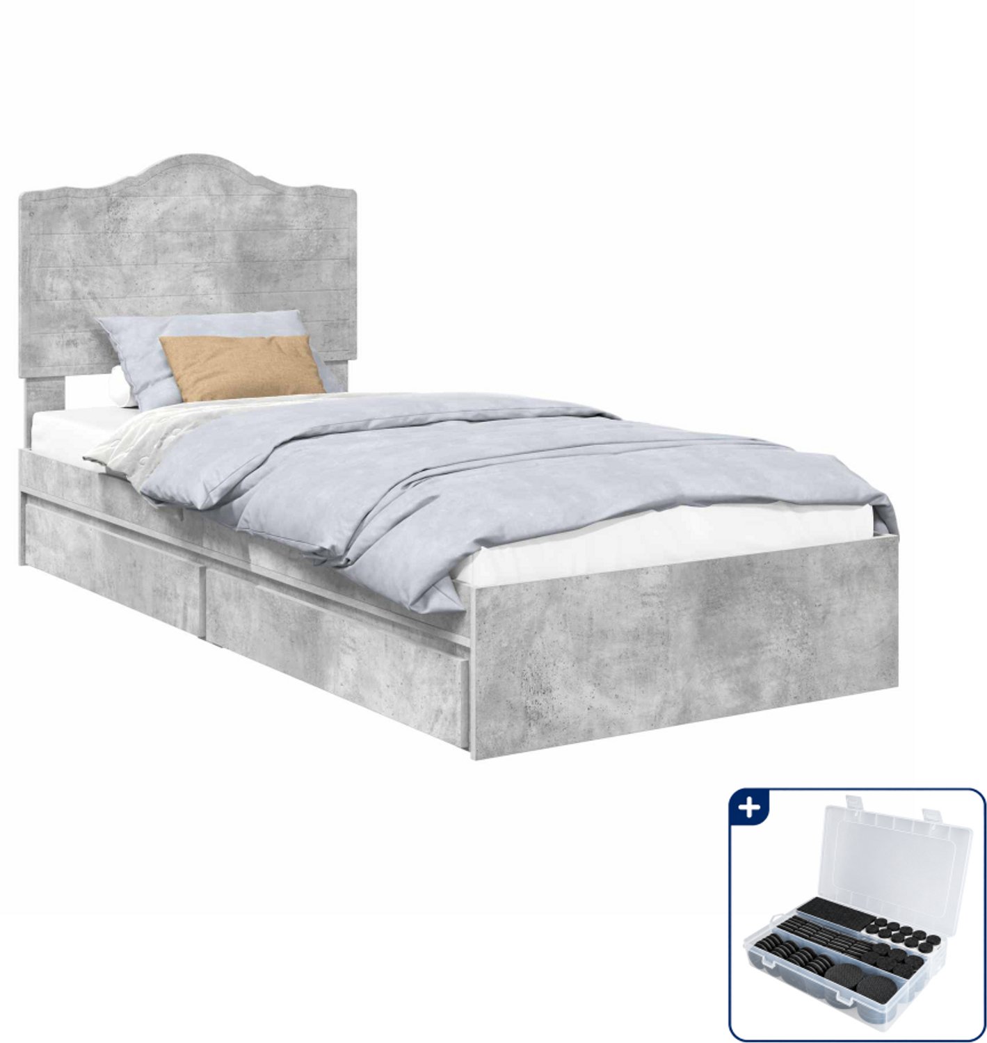 vidaXL opbergbed - 90 x 190 cm - bewerkt hout - beton grijs - Inclusief antikrasvilt 177-delig