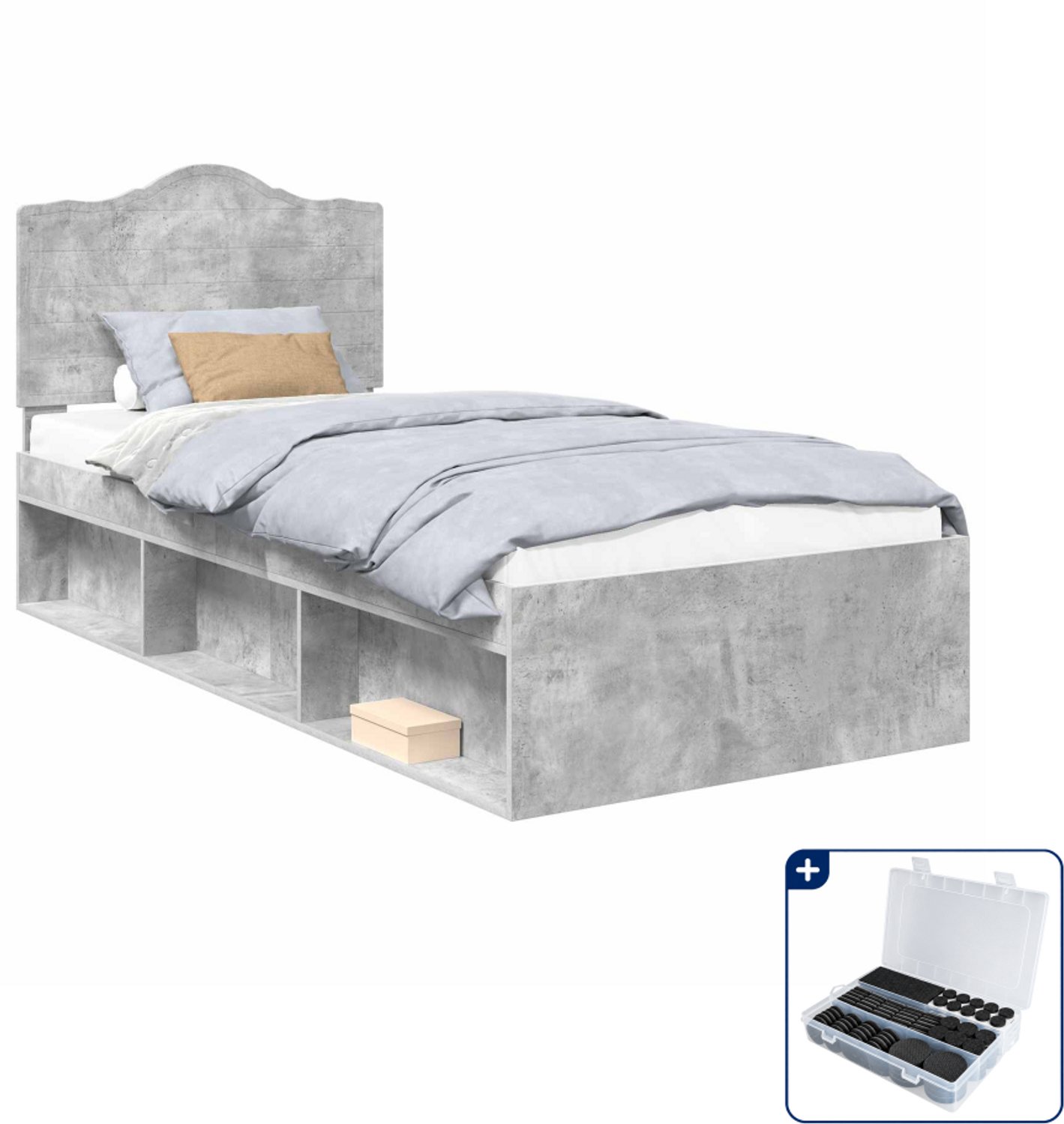 vidaXL bedframe - 90 x 190 cm - grijs - Inclusief antikrasvilt 177-delig