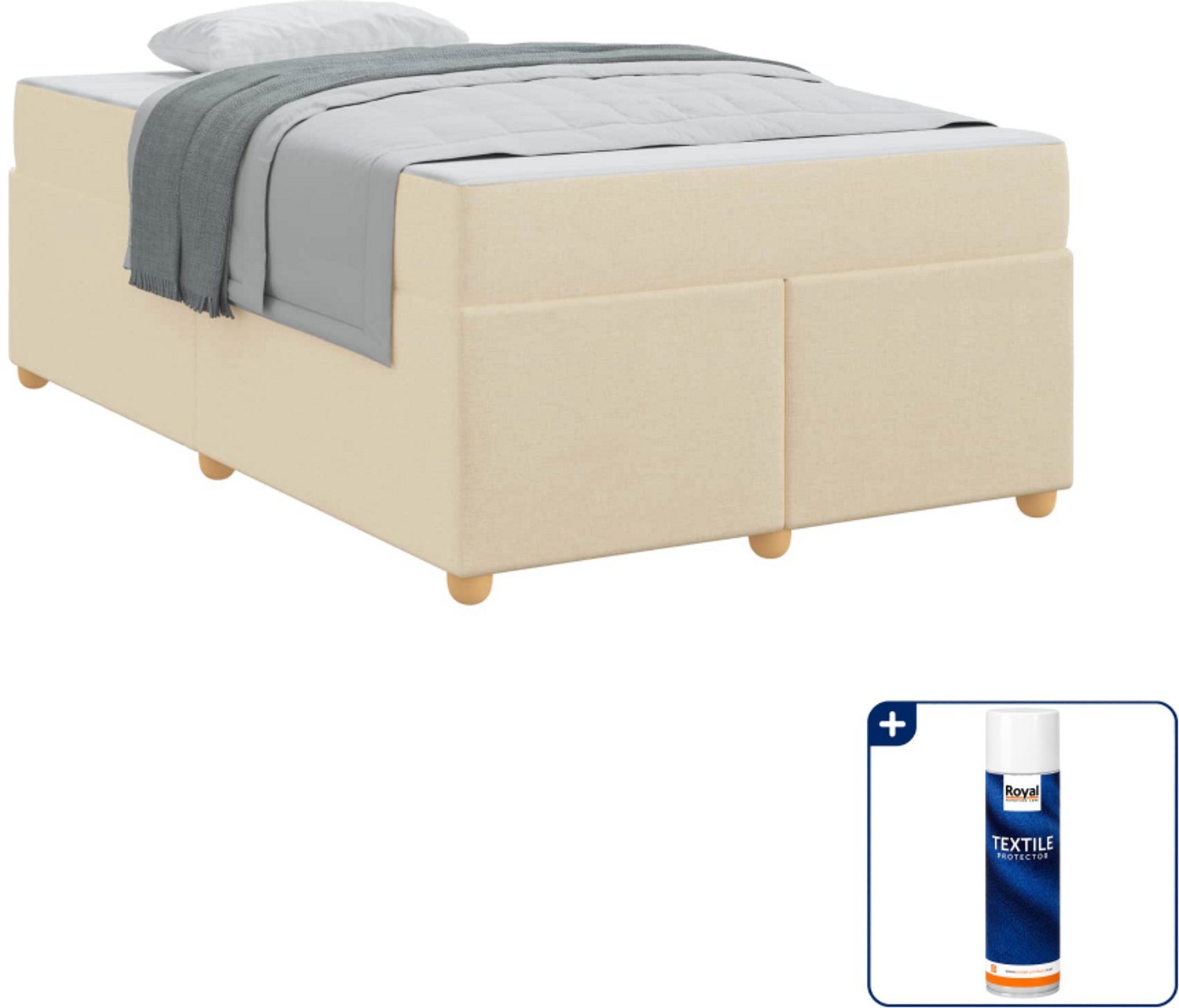 vidaXL bedframe met matras - 120 x 200 cm - stof - crème - Inclusief textielbeschermer 500 ml Bruin