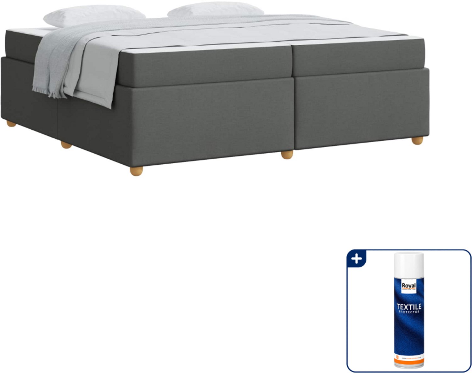 vidaXL Bed met matras - 200 x 200 cm - stof - donkergrijs - Inclusief textielbeschermer 500 ml Zwart