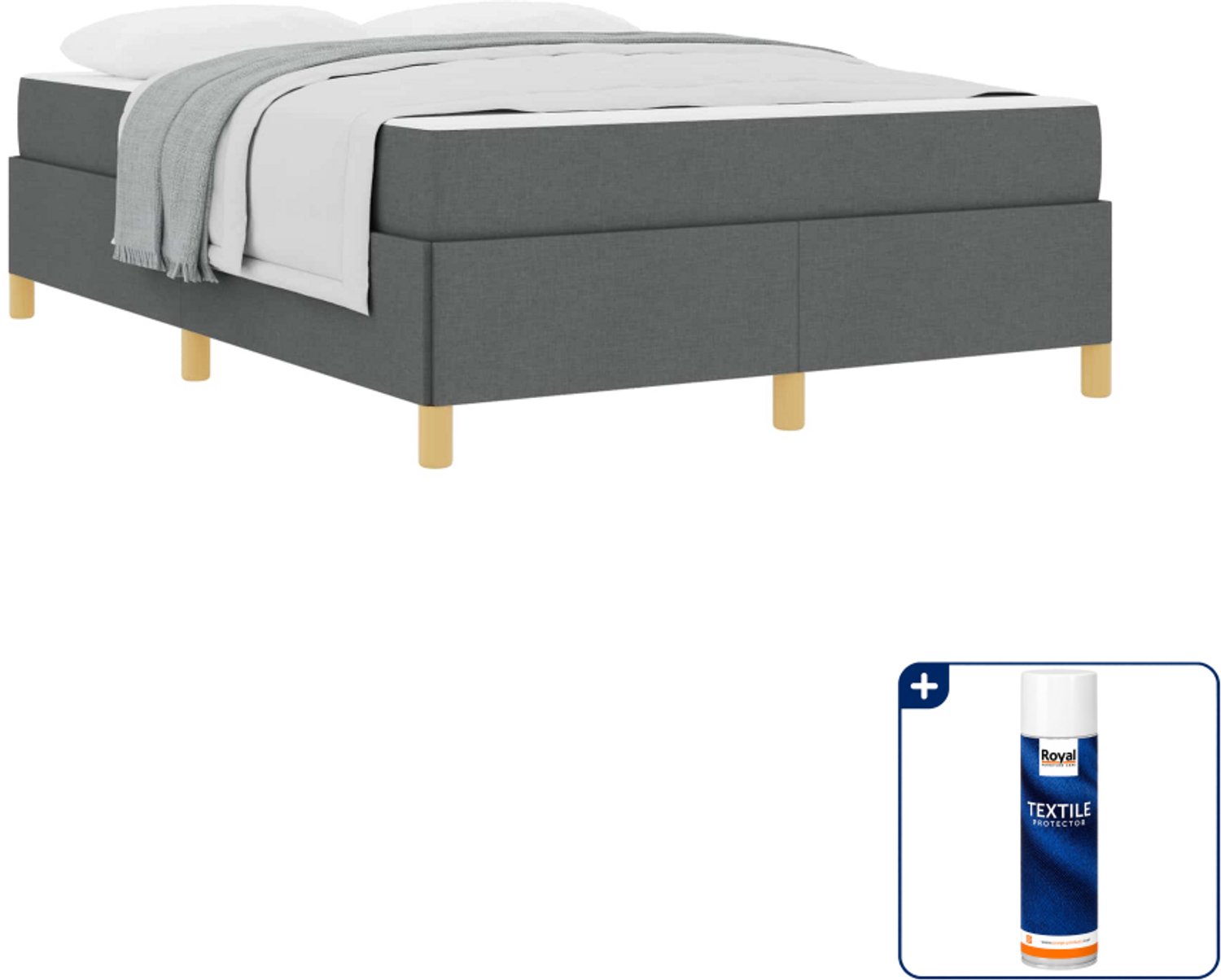 vidaXL Bedframe - 140 x 190 cm - stof - donkergrijs - Inclusief textielbeschermer 500 ml Taupe