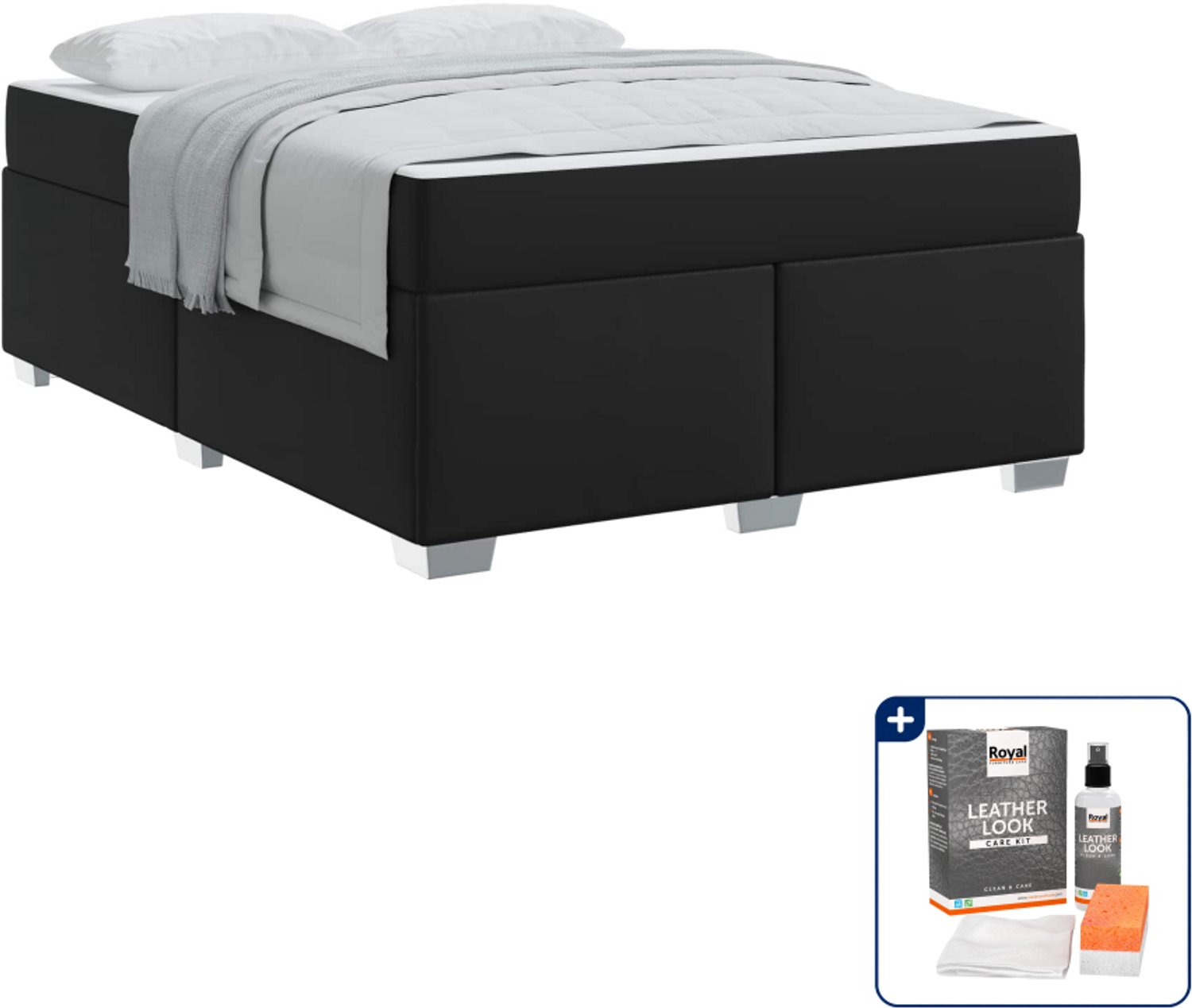 vidaXL Bedframe - Small double - 140 x 200 cm - zwart - Inclusief onderhoudsset voor kunstleer 150 ml