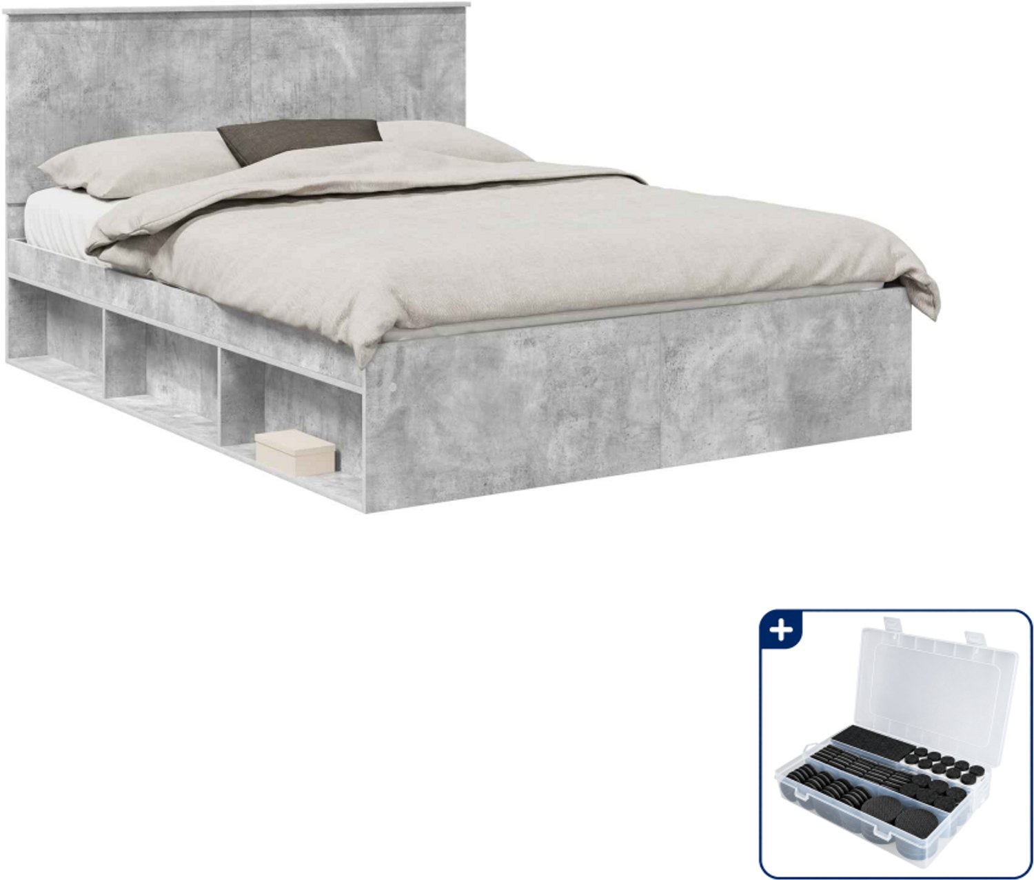 vidaXL bedframe - 150 x 200 cm - bewerkt hout - concreet grijs - Inclusief antikrasvilt 177-delig Bruin