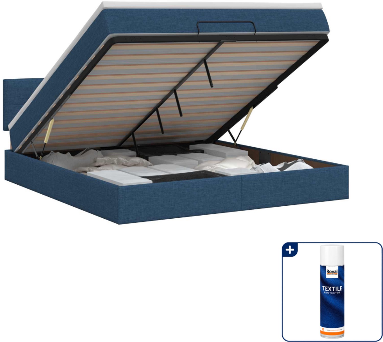 vidaXL Queensize bed met matras 160 x 200 cm - blauw - Inclusief textielbeschermer 500 ml
