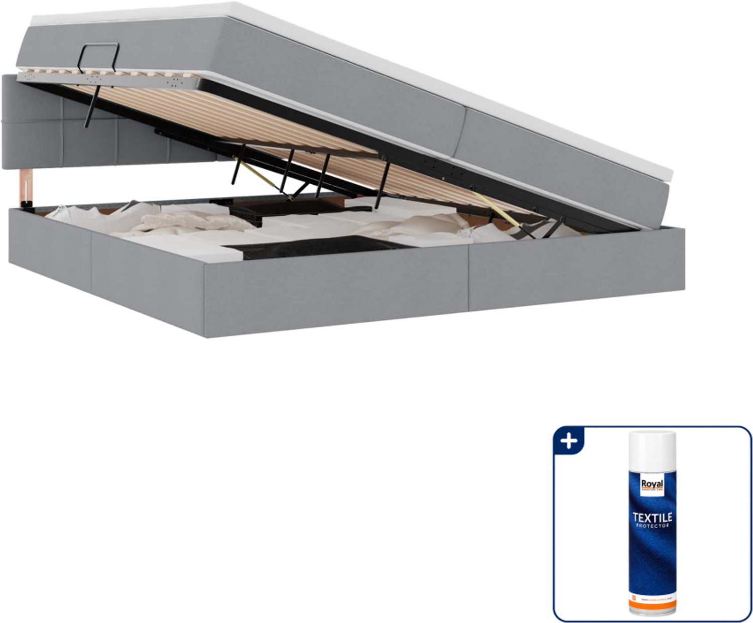 vidaXL led opslagbed met matras - 200 x 200 cm - lichtgrijs - Inclusief textielbeschermer 500 ml Taupe