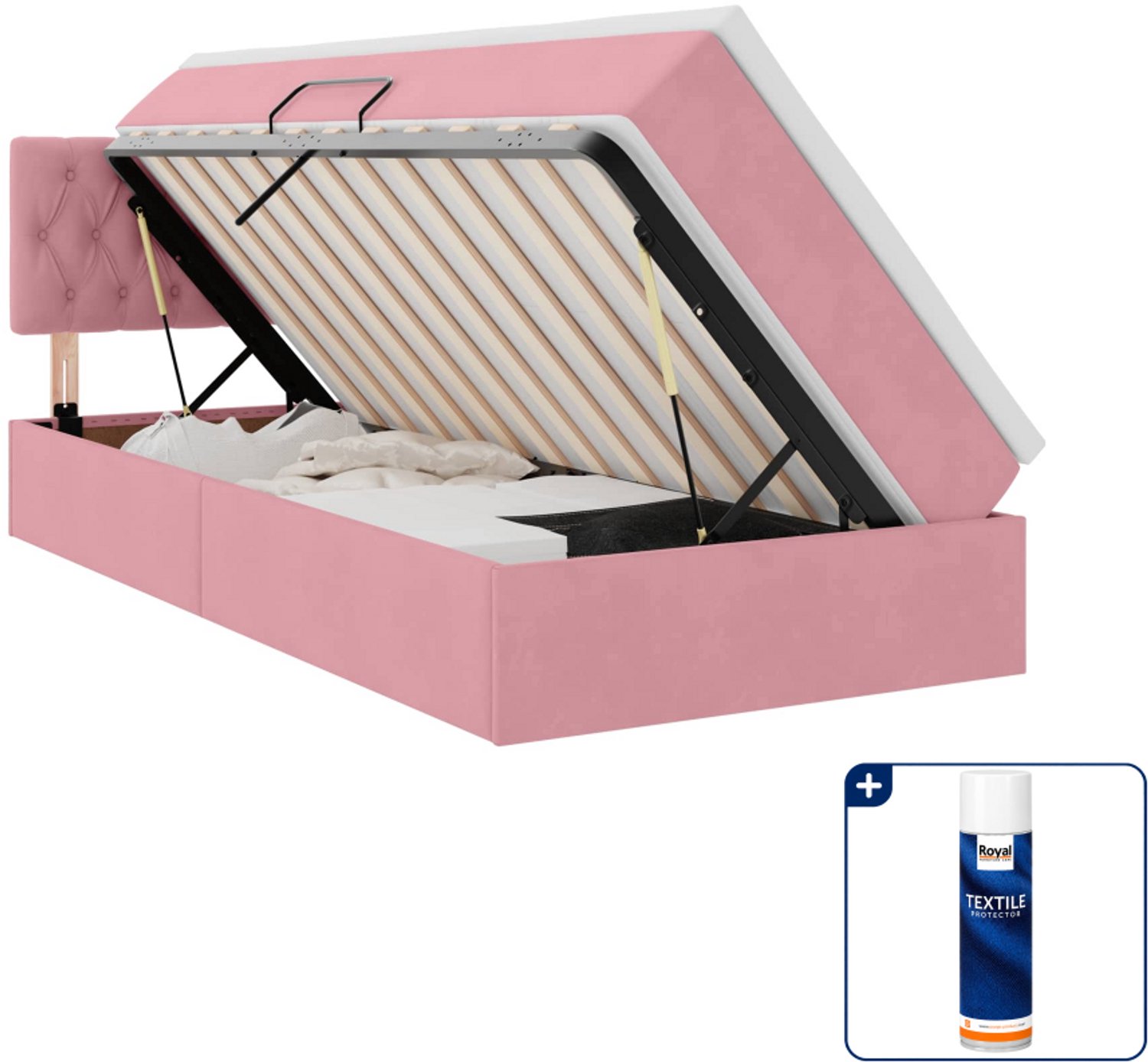 vidaXL led opslagbed met matras - 90 x 200 cm - fluweel - roze - Inclusief textielbeschermer 500 ml Taupe