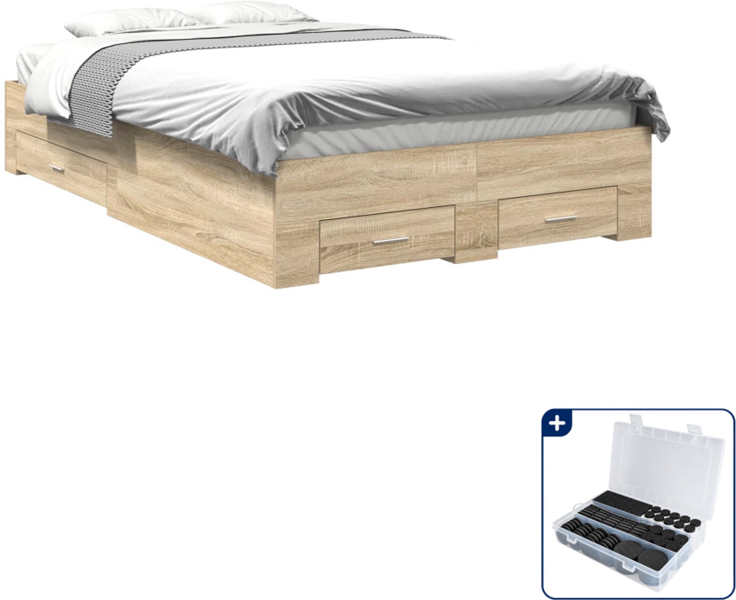 vidaXL bedframe met lade - 120 x 190 cm - bewerkt hout - bruin - Inclusief antikrasvilt 177-delig