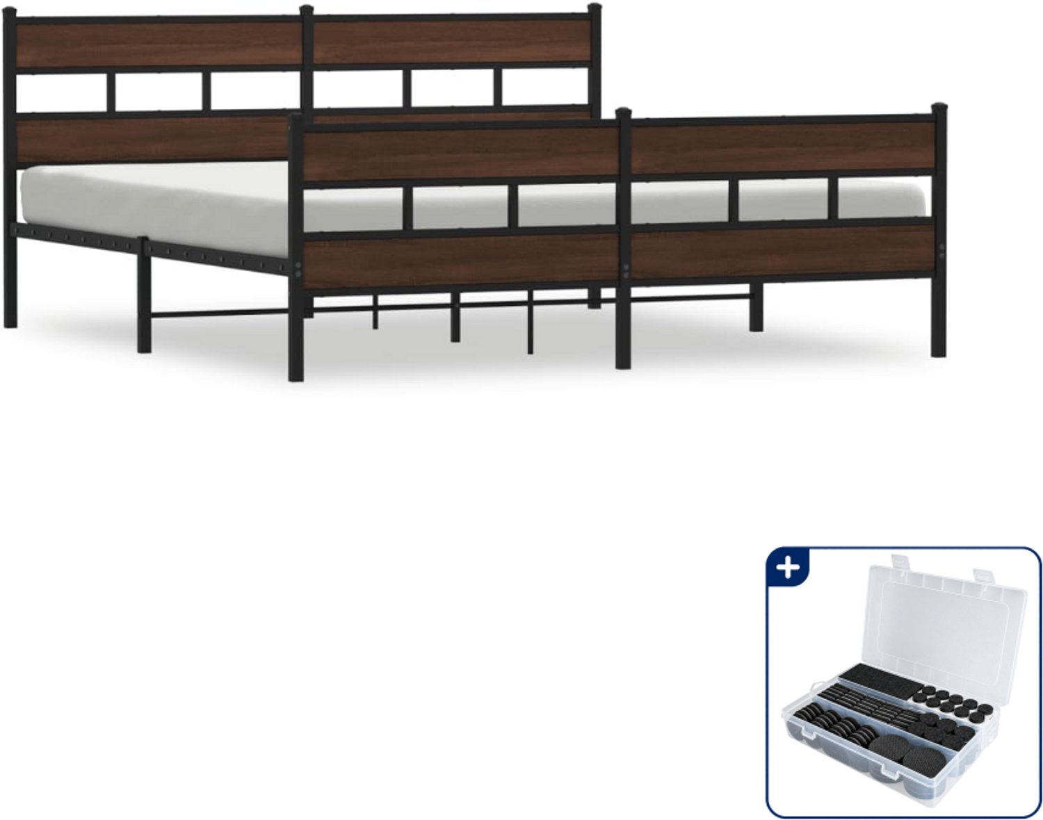 vidaXL Bedframe - Kingsize 180 x 200 cm - staal - bruineiken - Inclusief antikrasvilt 177-delig