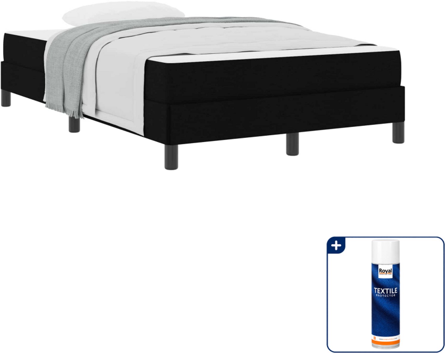 vidaXL boxspringbed - 120 x 200 cm - stof - zwart - Inclusief textielbeschermer 500 ml Wit