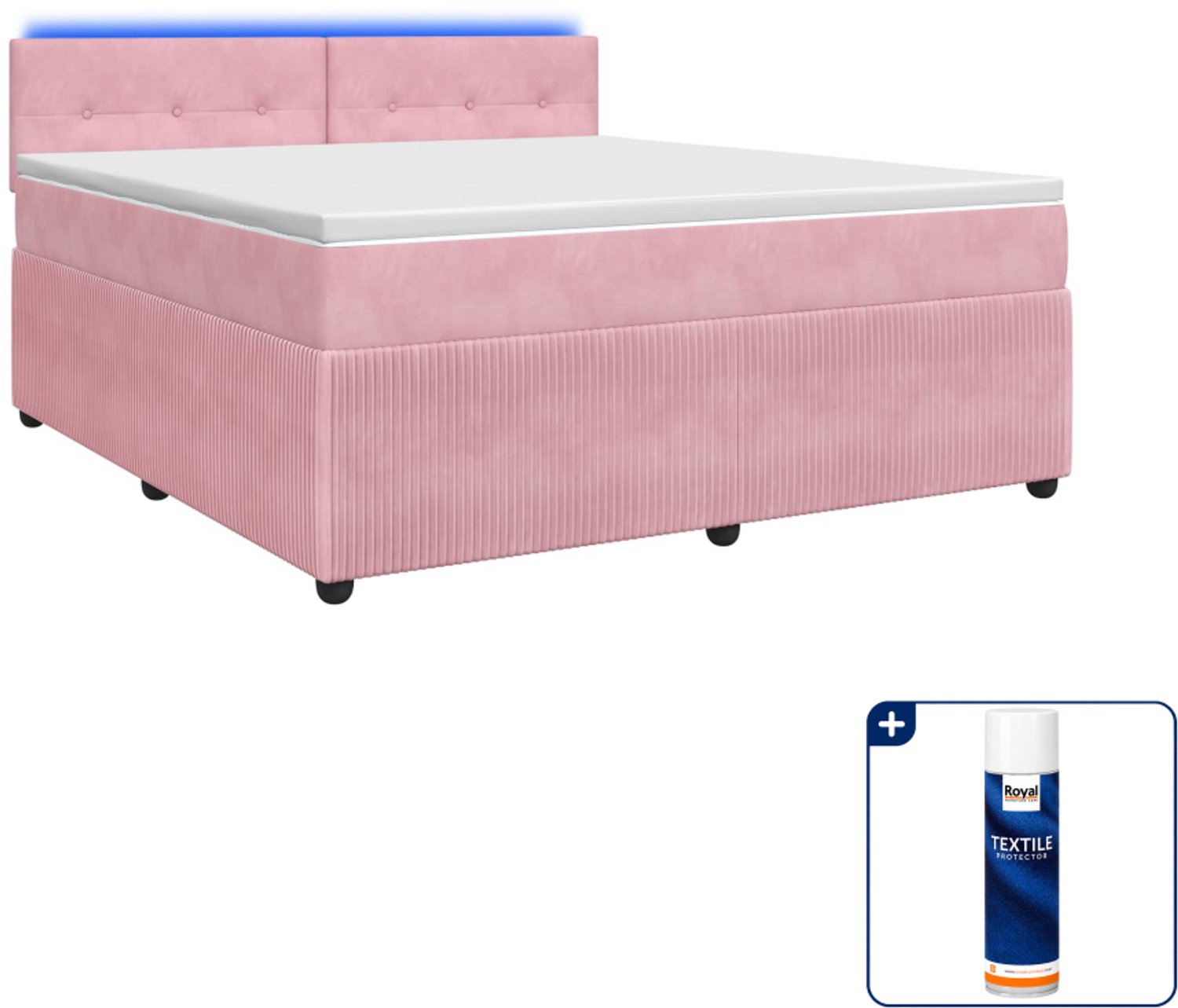 vidaXL boxspringbed - Queensize - 160 x 200 cm - fluweel - roze - Inclusief textielbeschermer 500 ml