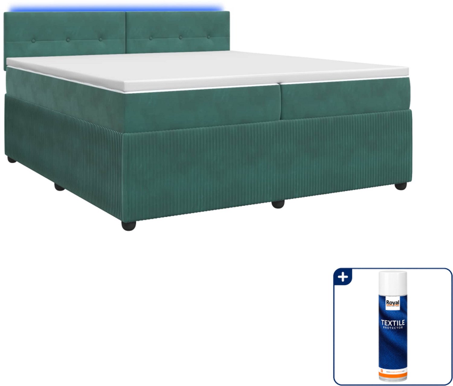 vidaXL Boxspringbed met matras - 200 x 200 cm - fluweel - donkergroen - Inclusief textielbeschermer 500 ml